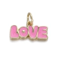 Pink enamel LOVE heart pendant charm in golden finish for DIY necklace jewelry - Pink LOVE Letters (114-06)