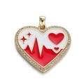 14K gold plated heart pendant with red heartbeat pattern and crystal border - Red Micro Inlaid Heart (114-07)