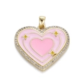 Pink heart pendant with 14K gold plating, pink enamel and micro-set sparkling crystals - Pink Colorful Micro Inlaid Heart (114-08)