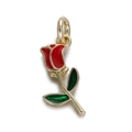 14K gold plated rose flower pendant with red and green enamel for DIY jewelry making - Red Rose Flower (114-09)