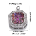 Quadratischer Kupferanhänger mit schillerndem Edelstein und Zirkonia-Heiligenschein - Quadratisch Irisierend Mehrfarbig Stil (119-09)