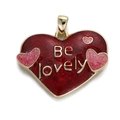 14K gold plated heart pendant with red glitter enamel and 'Be lovely' gold lettering - Red Gold Be Lovely Heart (114-17)