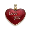 Red heart pendant with gold rim, glitter enamel and 'Love you' text for jewelry DIY - Red Love you Heart (114-18)