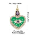Pendente cuore malocchio in rame dorato con smalto verde e pietre viola lucide - Smalto Verde Malocchio (255)