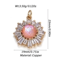 Sonnenblume Kupfer-Anhänger mit rosa Edelstein und klaren Zirkonia-Kristallen - Sonnenblume Rosa Stil (119-13)