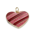 Sparkly 14K gold-plated heart pendant with red and pink glitter stripes for DIY jewelry - Red Pink Striped Heart (114-20)