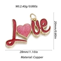 Golden heart pendant with LOVE lettering, red glitter finish, 28mm copper jewelry piece - Glitter LOVE Heart (2)