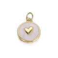Roze emaille hart hanger met gouden frame voor het maken van DIY sieraden - Roze Rond Goud Hart (106-09)