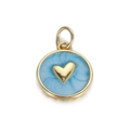 Gouden hartvormige hanger met lichtblauw emaille voor DIY sieraden maken - Blauw Rond Goud Hart (106-10)
