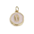 Lichtroze emaille kauri schelp hanger in goudkleurige afwerking - Roze Rond Goud Conch (106-11)