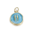 Hemelblauwe emaille schelp hart hanger met gouden metalen frame voor DIY sieraden - Blauw Rond Goud Conch (106-12)