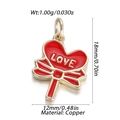 Red heart bow pendant in gold-plated copper with LOVE lettering and 18mm size - Red Heart Lollipop (7)