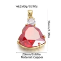 Ciondolo a cuore con zircone rosso e montatura in rame dorato per collane DIY - Gemma Sfaccettata Rossa Grande (273)