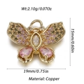 Detailed view of butterfly charm with pink and yellow zircons, 19x15mm copper base - Butterfly Pattern (YSN148-02)
