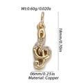 Golden G-clef musical note pendant in copper with five clear crystal stones - Micro Pave Treble Clef Style (5)