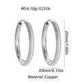 Silver finish 25mm hoop earrings in copper with dense cubic zirconia stones - Silver Row Zirconia Hoop (YSE048-02)