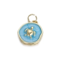 Gouden zeeschildpad hanger met lichtblauw emaille voor doe-het-zelf kettingen - Blauw Rond Goud Turtle (106-16)