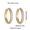 14K gold plated copper huggie hoop earrings with three rows of sparkling zircon stones - Gold Medium Pavé Hoop (YSE048-03)