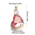 Ciondolo a cuore in ottone con zircone rosso, lunghezza 33 mm per creazione gioielli - Cuore Gemma Rosso Lungo (276)
