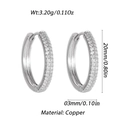 Silver tone copper hoop earrings with 20mm diameter and pavé cubic zirconia - Silver Full Stone Geometric Hoop (YSE048-04)