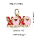 Golden copper XOXO heart pendant charm with pink enamel for DIY jewelry making - Red Pink XOXO Double Heart (11)
