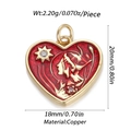 Ciondolo cuore smaltato dorato con incisione sole e viso per gioielli DIY - Stile Smalto Viso Rosso (15)