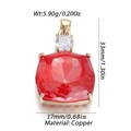 Pendentif élégant en cuivre doré orné d'une pierre de zircon rouge à coupe carrée - Style Carré Rouge (10)