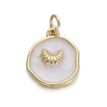 Elegante ronde hanger met gouden montuur, lichtroze emaille en gouden schelpdetail - Roze Rond Goud Ster (106-21)