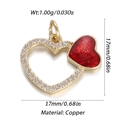 Ciondolo a cuore dorato con glitter rossi e cristalli bianchi per creazione di gioielli - Doppio Cuore Glitter Rosso (259)