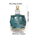Pendentif élégant en cuivre doré avec zircon carré sarcelle et pierre ronde blanche - Style Carré Bleu Cyan (11)
