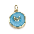 Blauwe emaille schelphanger met gouden metalen frame voor doe-het-zelf sieraden - Blauw Rond Goud Ster (106-22)