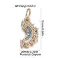 Golden crescent moon pendant charm in copper with blue and clear crystals, 15mm size - Crescent Moon Style (6)