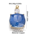 Pendentif zircon bleu carré en cuivre avec dimensions 33mm x 17mm et poids de 5,9g - Style Carré Bleu Foncé (12)