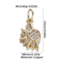 Golden sun charm in copper with 13 clear zircons, 15x8mm jewelry pendant for DIY - Sunburst Style (8)