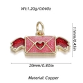Pink glitter envelope pendant with red wings and heart for DIY necklaces and bracelets - Winged Pink Envelope (16)