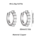 Silver color copper hoop earrings with white zircon inlays and detailed dimensions - Silver Row Zirconia Huggie (YSE048-10)