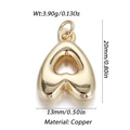 Polished copper gold heart hollow pendant with 20mm height and 3.9g weight for jewelry - Letter A