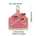 Pink heart envelope charm pendant in copper for DIY jewelry making 13x17mm - Heart Pink Envelope (17)