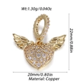 Detail view of heart-shaped angel wings pendant with white zircon inlays and dimensions - Gold Angel Wings Heart Style (YSN144-02)
