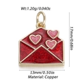 Red glitter envelope pendant heart charm in copper for DIY necklaces and earrings - Heart Red Envelope (18)
