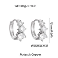 Silver plated copper hoop earrings with three zircon stones and 15mm height - Silver Three Zirconia Hoop (YSE048-12)