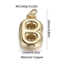 Polished gold copper balloon letter B pendant with weight and size specifications - Letter B