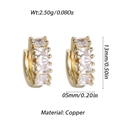 Elegant 14K gold plated copper hoop earrings with four vertical square zircon stones - Gold Square Pavé Zirconia Style (YSE048-13)