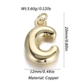 Polished gold bubble letter C pendant in copper, 20mm height charm for jewelry - Letter C