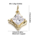 Square clear gemstone pendant in gold-plated copper with precise size measurements - Square Gemstone Style (12)