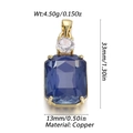 Pendentif cœur en zircon bleu profond serti sur cuivre doré avec dimensions affichées - Style Rectangle Bleu Violet (18)