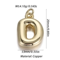 3D balloon style letter D pendant in gold-plated copper with polished surface - Letter D