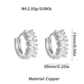 Silver geometric hoop earrings with rectangular zircon inlays and copper 14K gold plating - Silver Square Zirconia Row Huggie (YSE048-14)