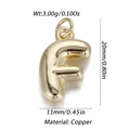 Polished gold 3D puff letter F charm pendant for necklaces with dimensions shown - Letter F