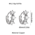 Silver color copper hoop earrings with three brilliant zircons and polished finish - Silver Luxury 3-Stone Huggie (YSE048-16)